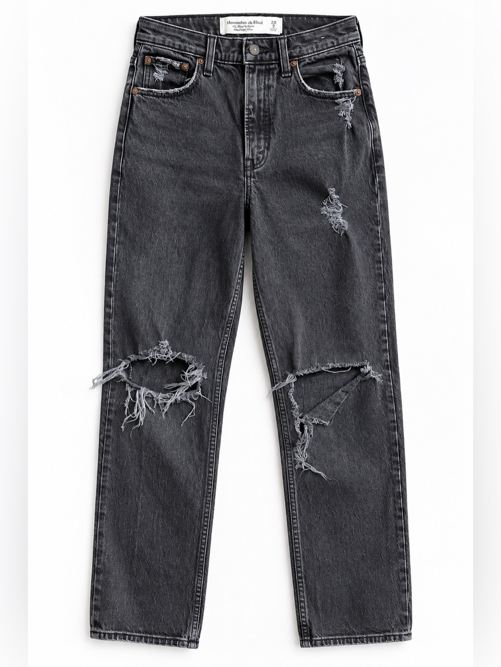 Abercrombie & Fitch The ’90s Straight Ultra High Rise Jeans 26 Black Distressed